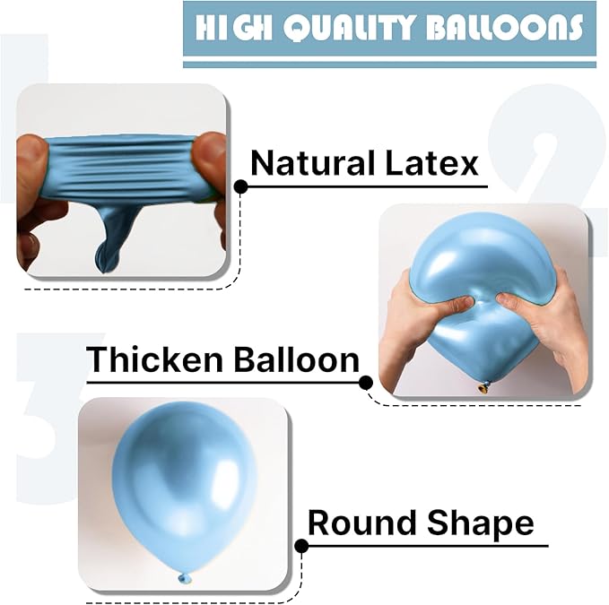 PartyWoo Metallic Light Blue Balloons 100 pcs Different Sizes of 18
