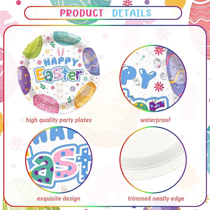 194 Pcs Easter Party Supplies Decorations Happy Easter Party Plates