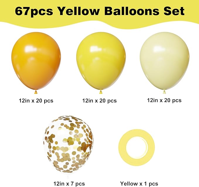 YMSZ Yellow Balloons, 67pcs 12 Inch Light and Mustard Yellow Balloons