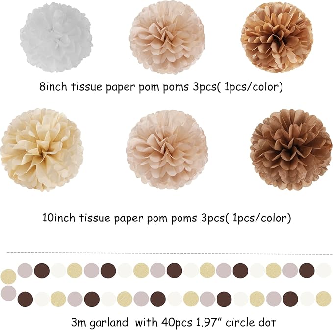 Boho Baby Shower White Brown Champagne Party Decorations 28pcs