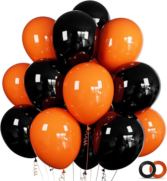100 Pcs Black and Orange Balloons 12 Inch Halloween Latex Balloons