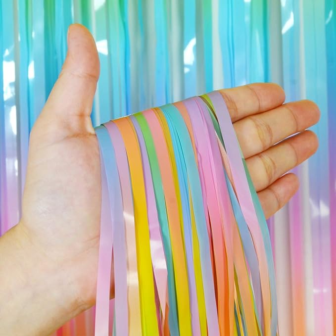 Melsan Pastel Tinsel Backdrop for Easter Decorations, Macaron Rainbow
