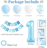 First Birthday Decorations for Boy, 40 Inch Blue Number 1 Balloons,