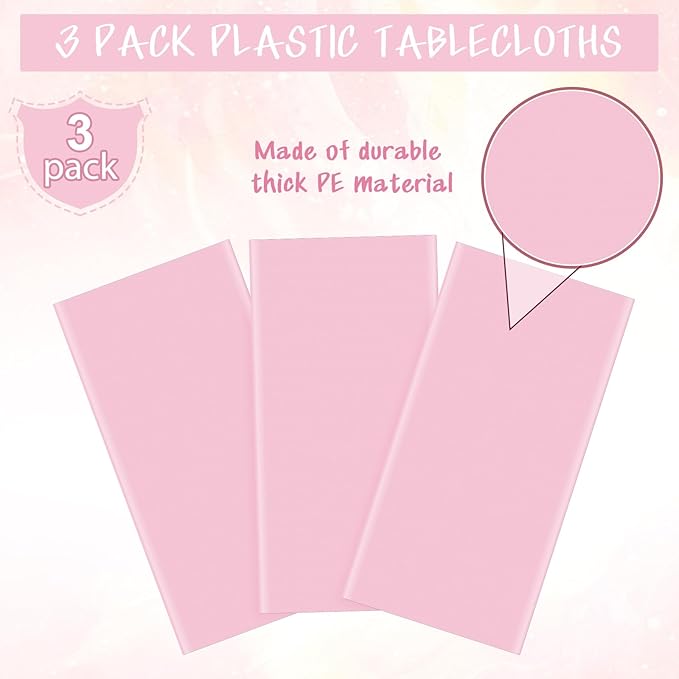 3Pcs Light Pink Tablecloth,Disposable Plastic Tablecloths,Waterproof