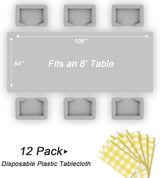 QIKSION Yellow Gingham Tablecloth Disposable 12 Pack, 54 x 108 Inch