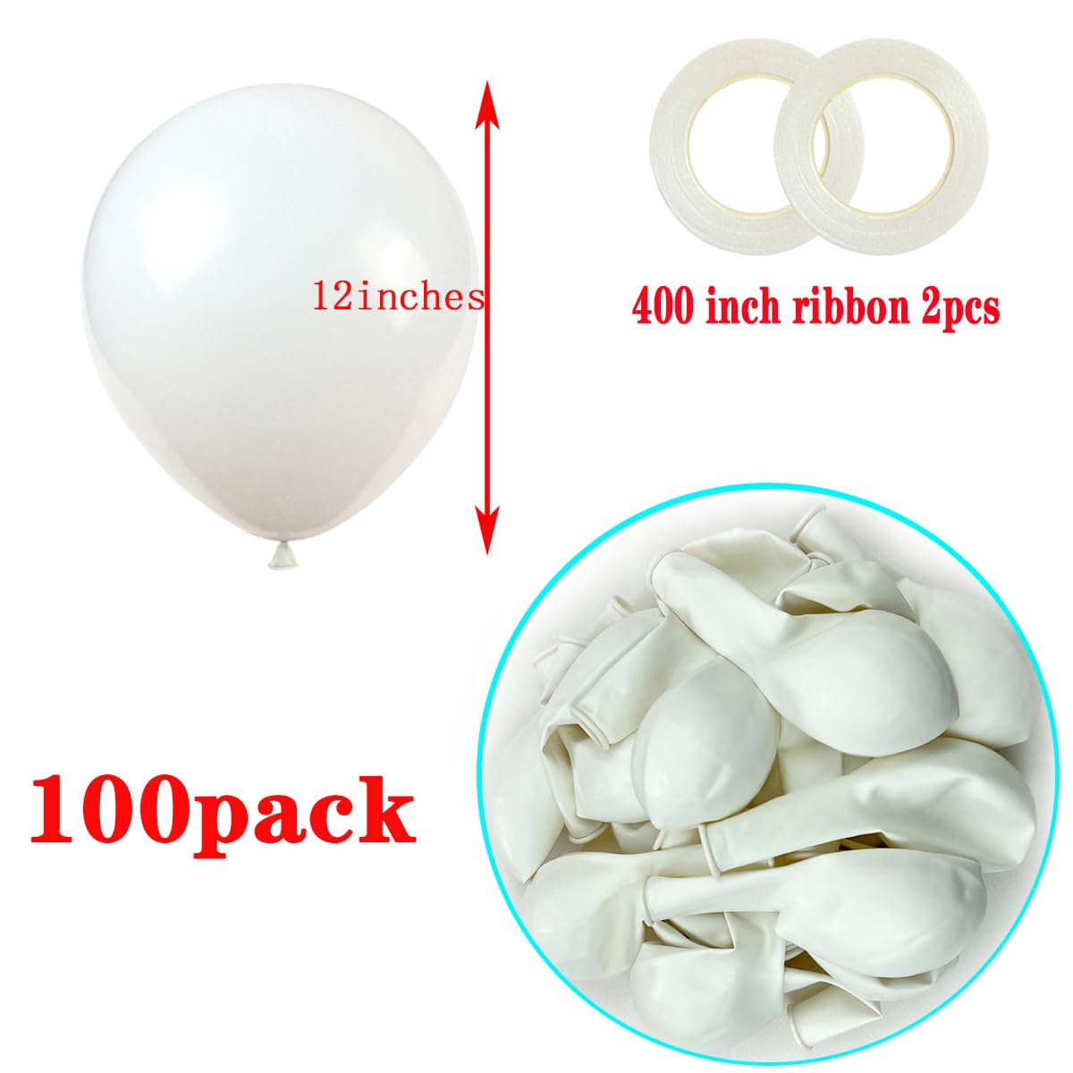 KADBANER White Balloons,100 Pack 12 Inch Latex Balloons,for Wedding