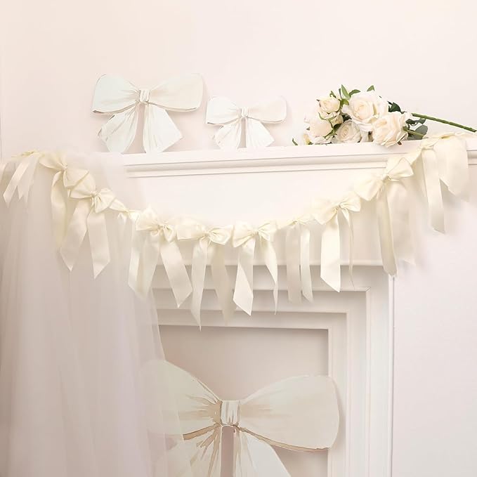 2pcs Creamy White Bow Banner Valentine's Day Decorations for Women