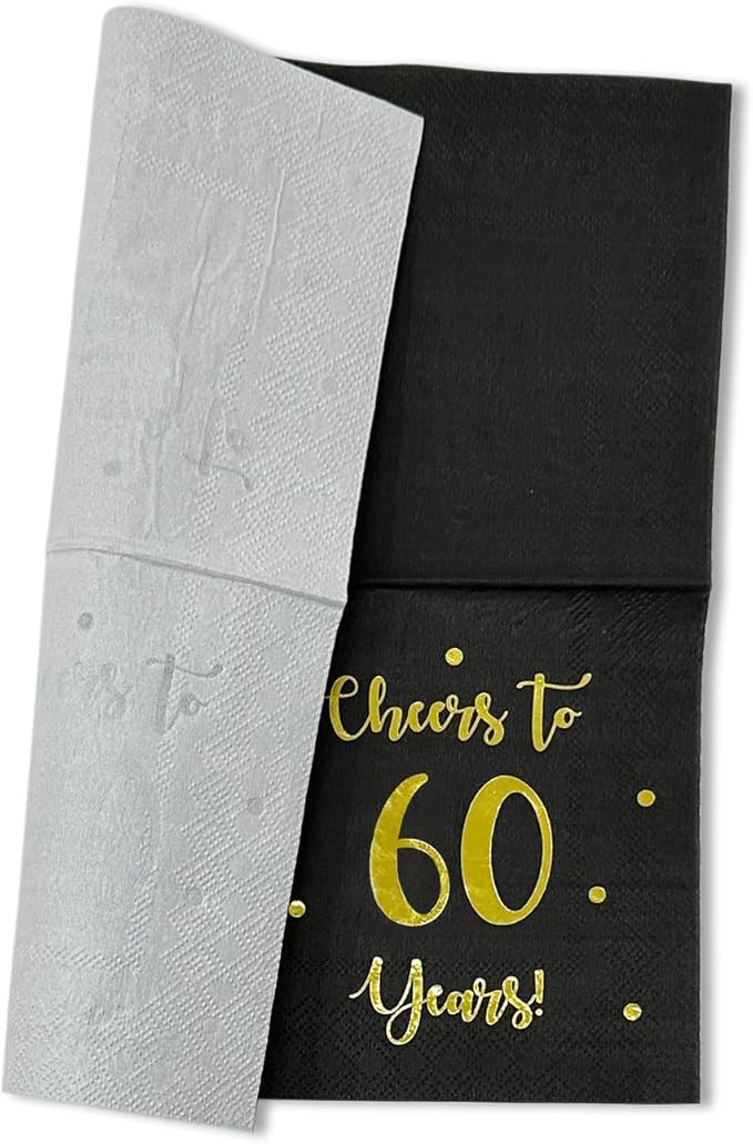 Cheers to 60 Years Cocktail Napkins | Happy 60th Birthday Decorations