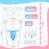50 Pcs Gender Reveal Cups Gender Reveal Party Supplies 12 oz Party