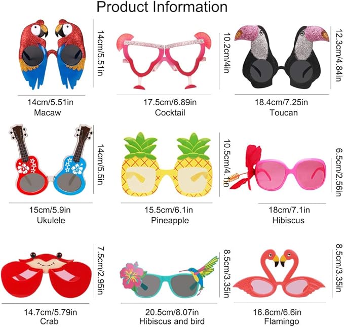 Ocean Line Luau Party Sunglasses 9 Pairs Funny Hawaiian Glasses