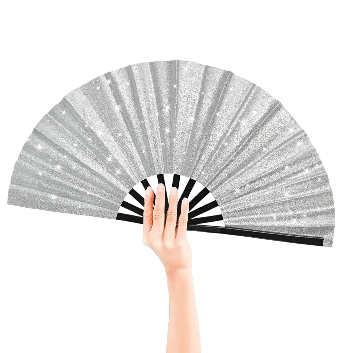 Tkocisa 2 Pack Glitter Large Folding Hand Fans for Line Dancing,