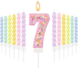 MTLEE Number 7 Birthday Candle with 12 Pcs Spiral Candles for Girls