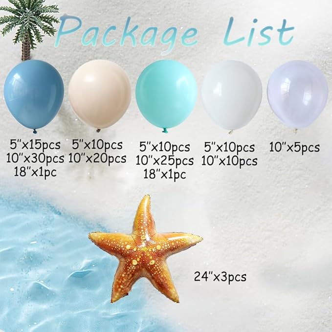 Under the Sea Party Decorations 140pcs Blue and sand white Balloons