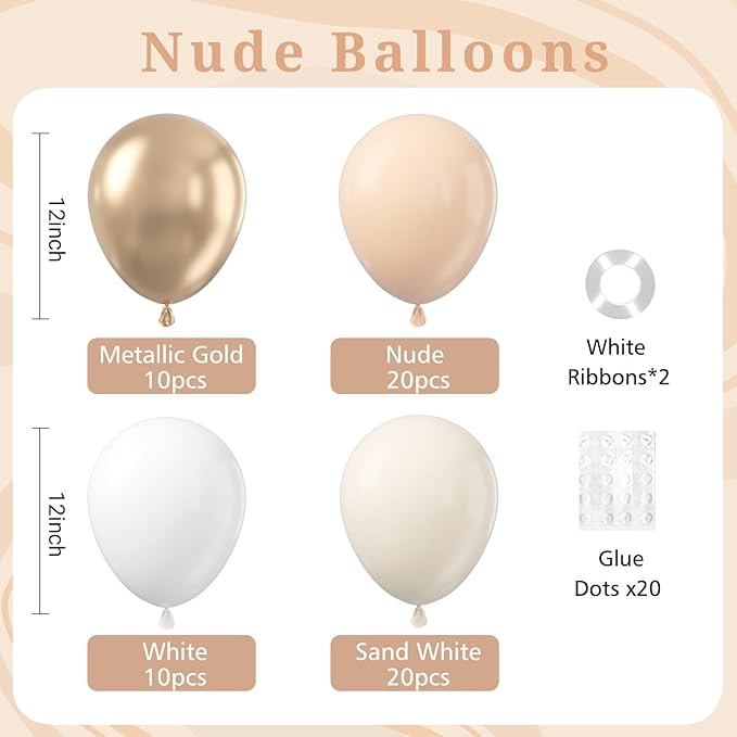 BAUANOOY Neutral Balloons, 60pcs 12 Inch Nude Balloon Beige Balloons