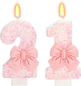 21st Birthday Candles for Cake, Pink Bow Number Cake Candles, 2.76