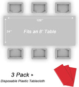 QIKSION Red Plastic Table Cloth Disposable 3 Pack, 54 x 108 Inch