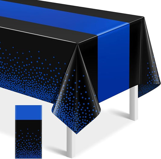 MASHAN 1Pcs Black and Blue Tablecloth Party Decorations,Plastic Black