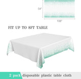 2 Packaging White and Green Plastic Tablecloth, 54 inch x108 inch