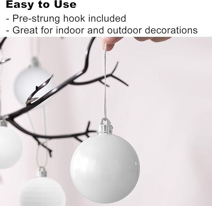 White Christmas Ornaments - Christmas Tree Decorations Shatterproof