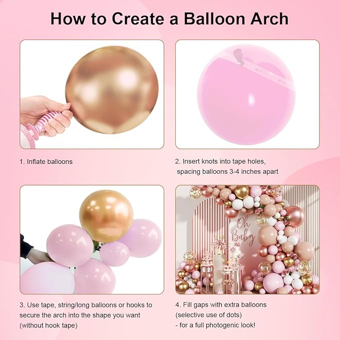 Rose Gold Balloon Arch Kit 147Pcs Metallic Gold White Pastel Nude
