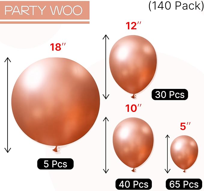 PartyWoo Rose Gold Balloons 140 pcs Different Sizes of 18 12 10 5