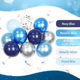60pcs Blue and Silver Balloons 12inch with Navy Blue Pastel Blue