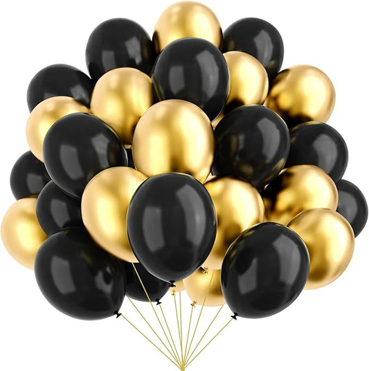 YMSZ Black and Gold Balloons, 67pcs 12 Inch Metallic Gold and Black