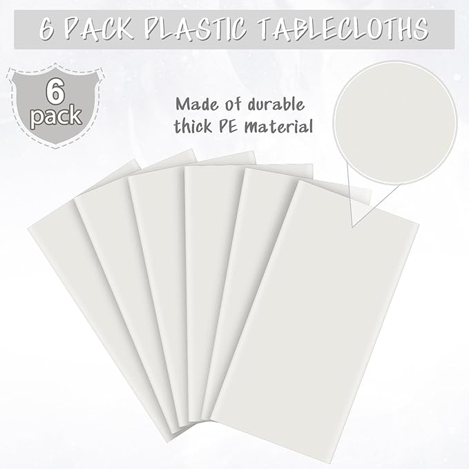 6Pcs 54 x 108 Inch White Rectangle Tablecloth,Disposable Plastic