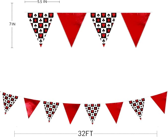 32Ft Casino Party Decorations Red Black Banner Triangle Flag Fabric