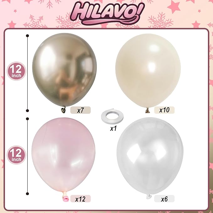 Dusty Pink and Gold Balloon 12 Inch Double Stuffed Pearl Pastel