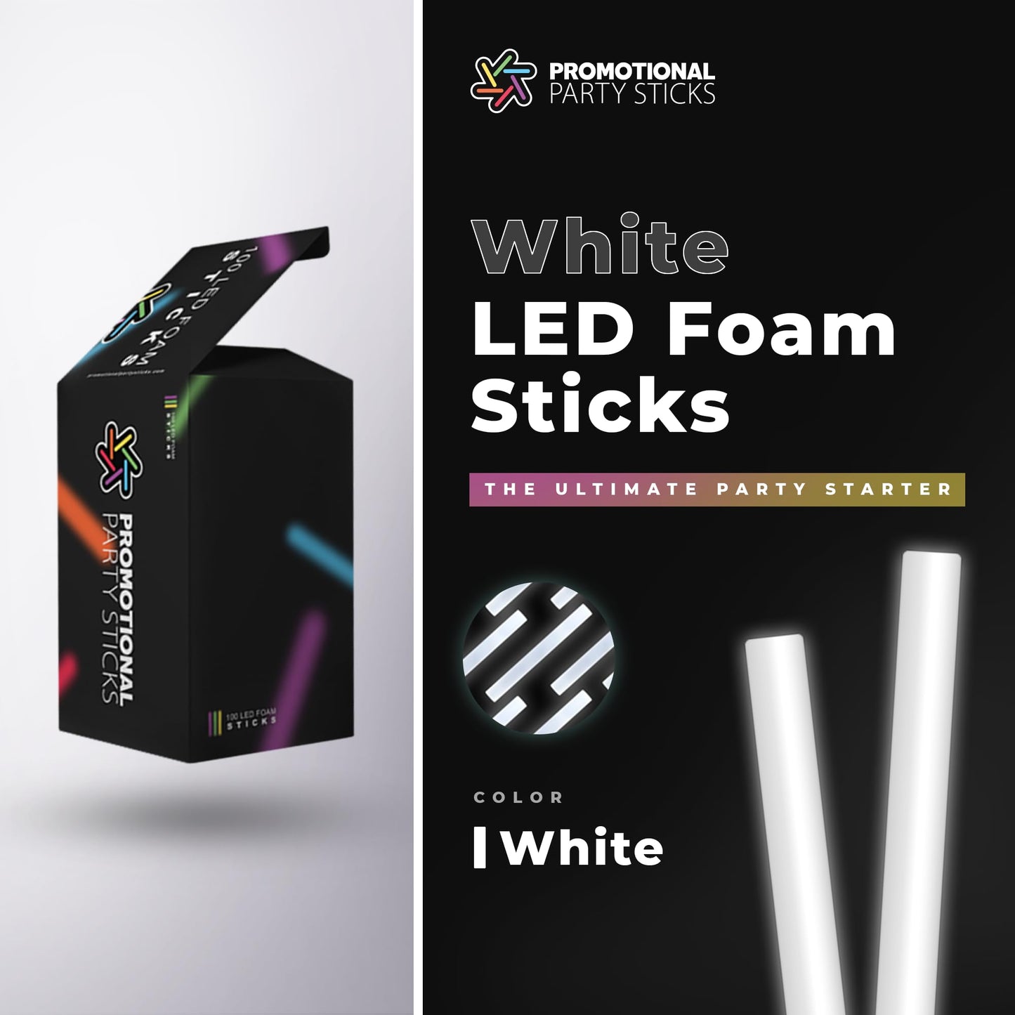 Promotional Party Sticks Foam Glow Sticks Bulk - 100 White Foam Light