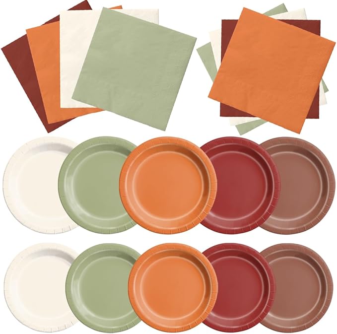 Fall Wedding Decorations 60Pcs Sage Green Orange Plates & Napkins