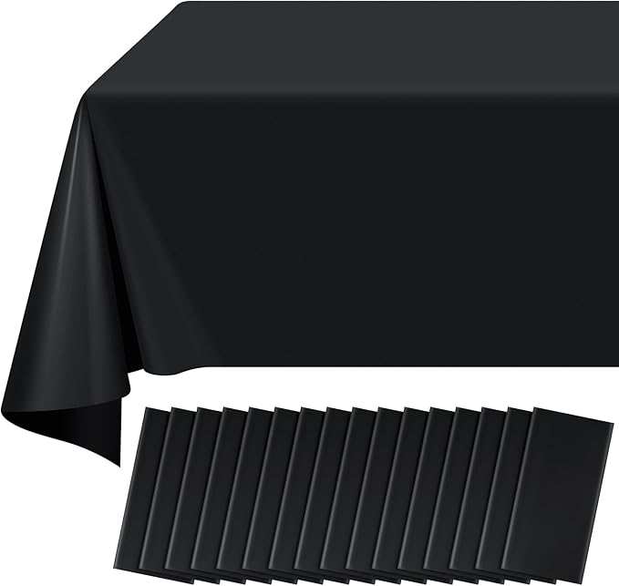 16 Pack Black Plastic Tablecloth for Rectangle Tables, Premium