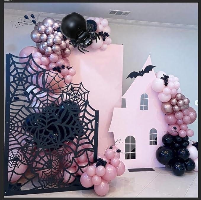 Halloween Balloon Arch Garland Kit Black Pink Rose Gold Spider Foil