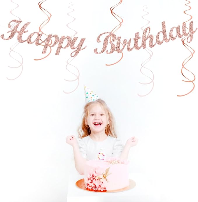 Pink White Rose Gold Birthday Party Decorations 21pcs Happy Banner