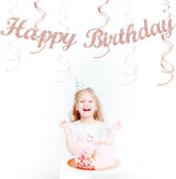 Pink White Rose Gold Birthday Party Decorations 21pcs Happy Banner