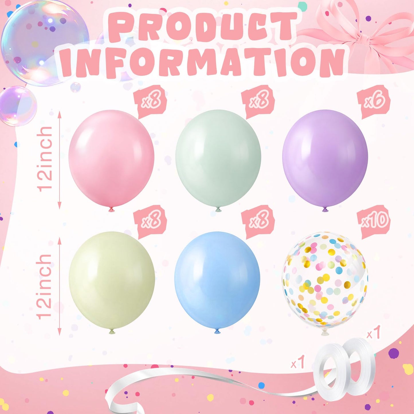 Civaner 48 Pieces Pastel Balloons Bulk 12 Inch Macaron Rainbow