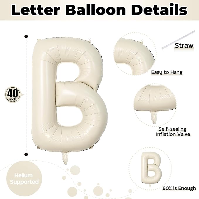 40 Inch Beige BABY Balloon for Baby Shower, Large Cream White Baby
