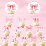 48PCS Coquette Bow Cupcake Toppers, Pink Bow Coquette Birthday Cake