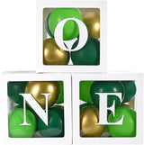 First Birthday Decorations for Boy ONE Balloon Boxes with Green and