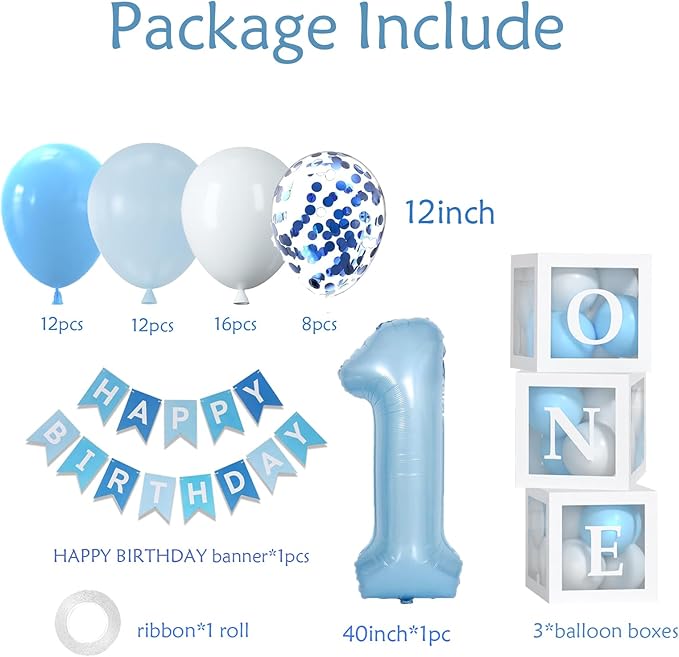 First Birthday Decorations For Boy 40 Inch Blue 1 Number Baby Blue