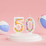 50th Birthday Candle for Cake, Colorful Macaron Numeral Candles for