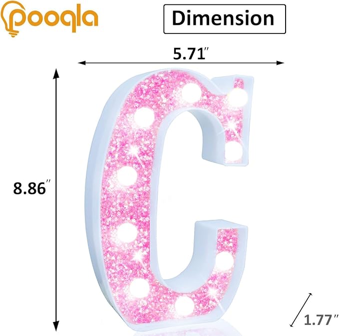 Pooqla LED Marquee Letter Lights, Light Up Pink Letters Glitter #10