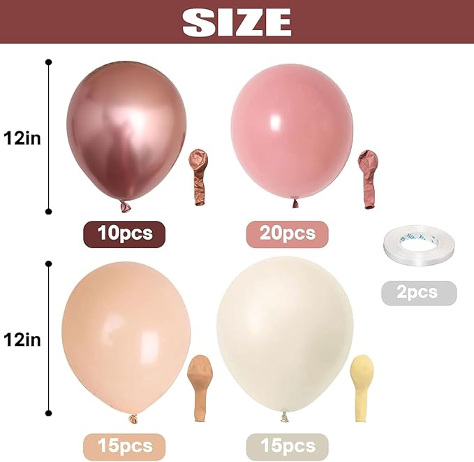 Retro Blush Pink Balloons, 60 Packs 12 Inch Dusty Pink Metallic