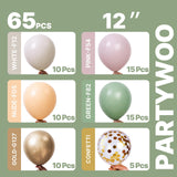 PartyWoo Pink and Green Balloons 65pcs 12 Inch Metallic Gold Sand