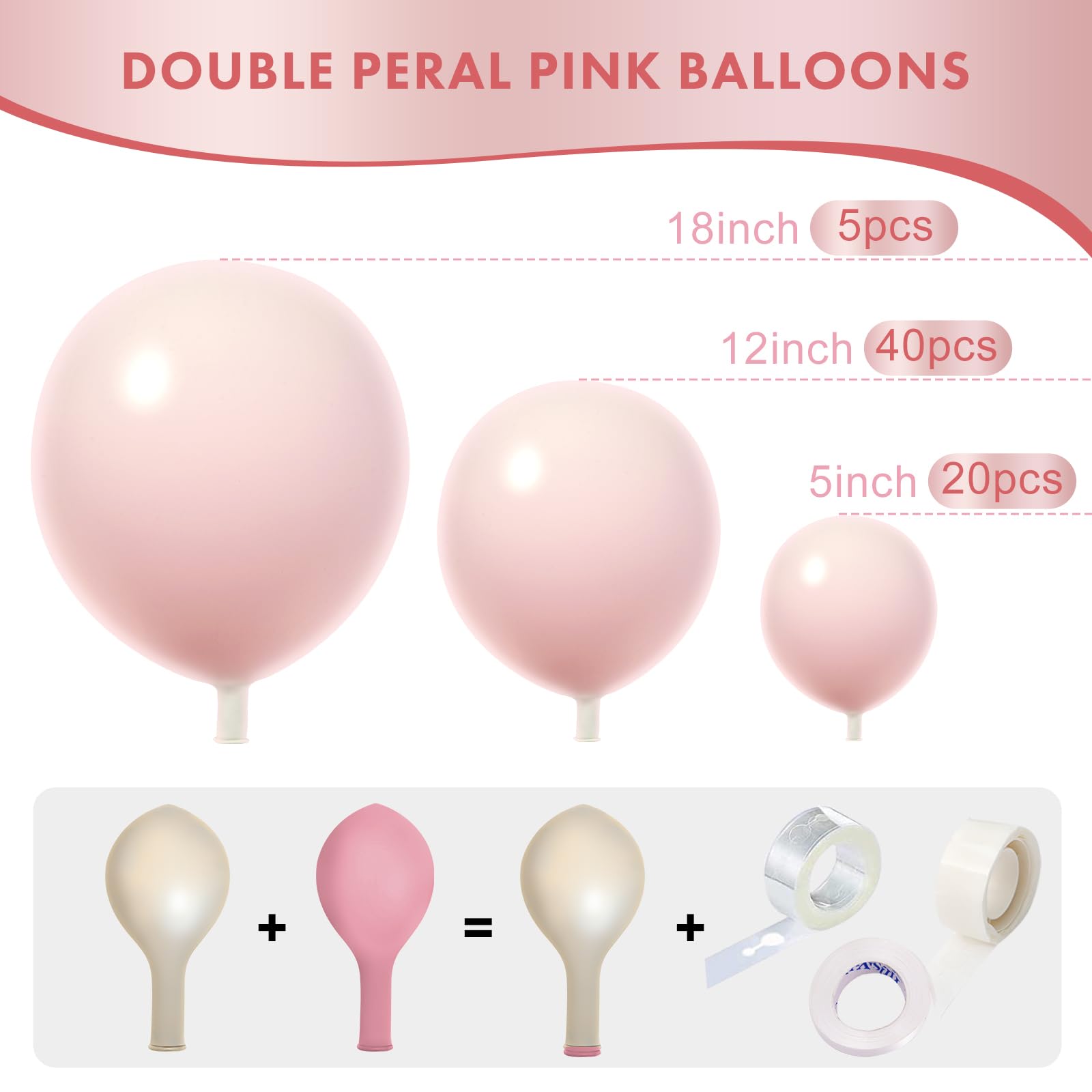 Pearl Pink Double-Stuffed Balloons - 5/12/18 Inch Light Pink Balloon