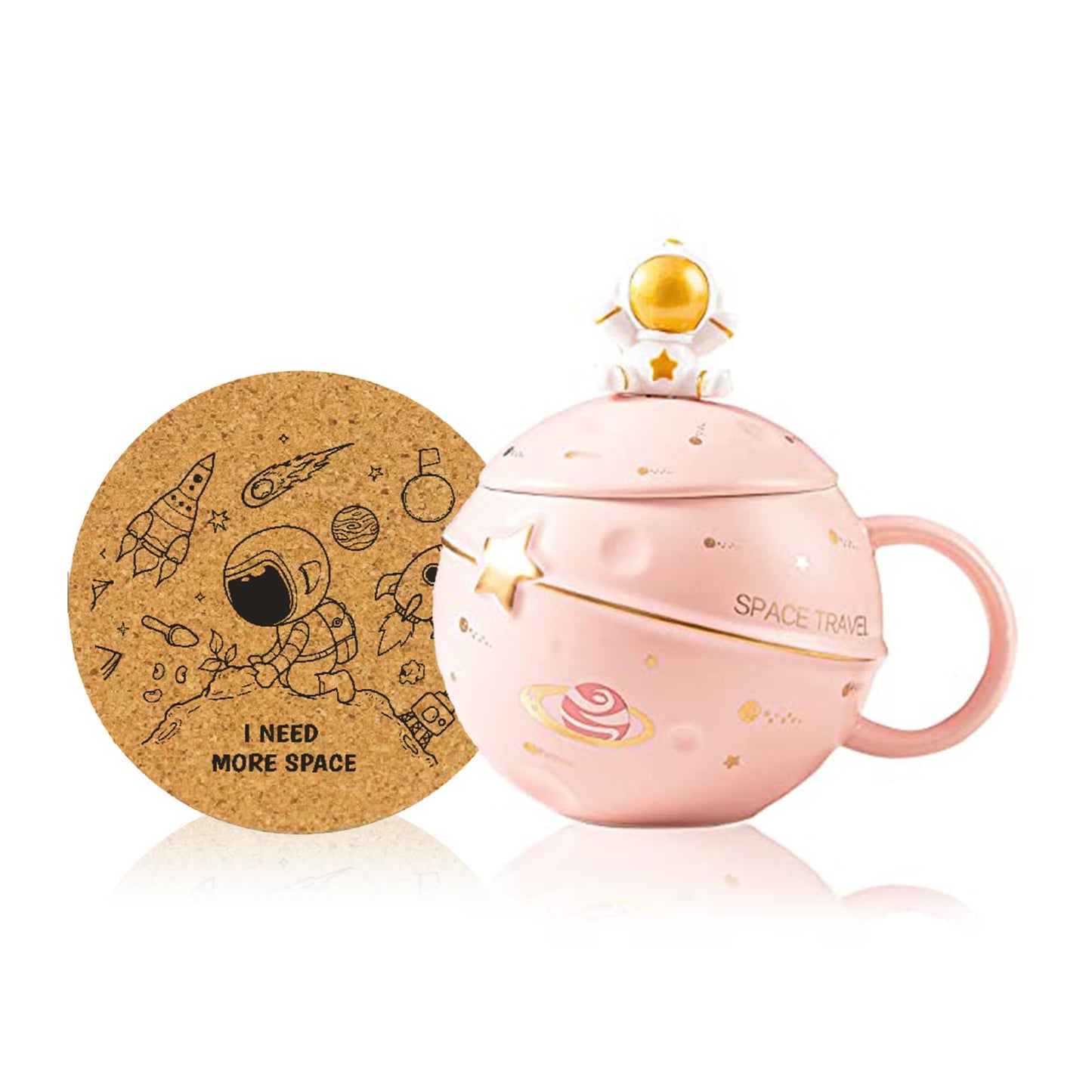 Yalucky Kawaii Astronaut Cup Space Embossed Planet Mug, Cute Ceramic