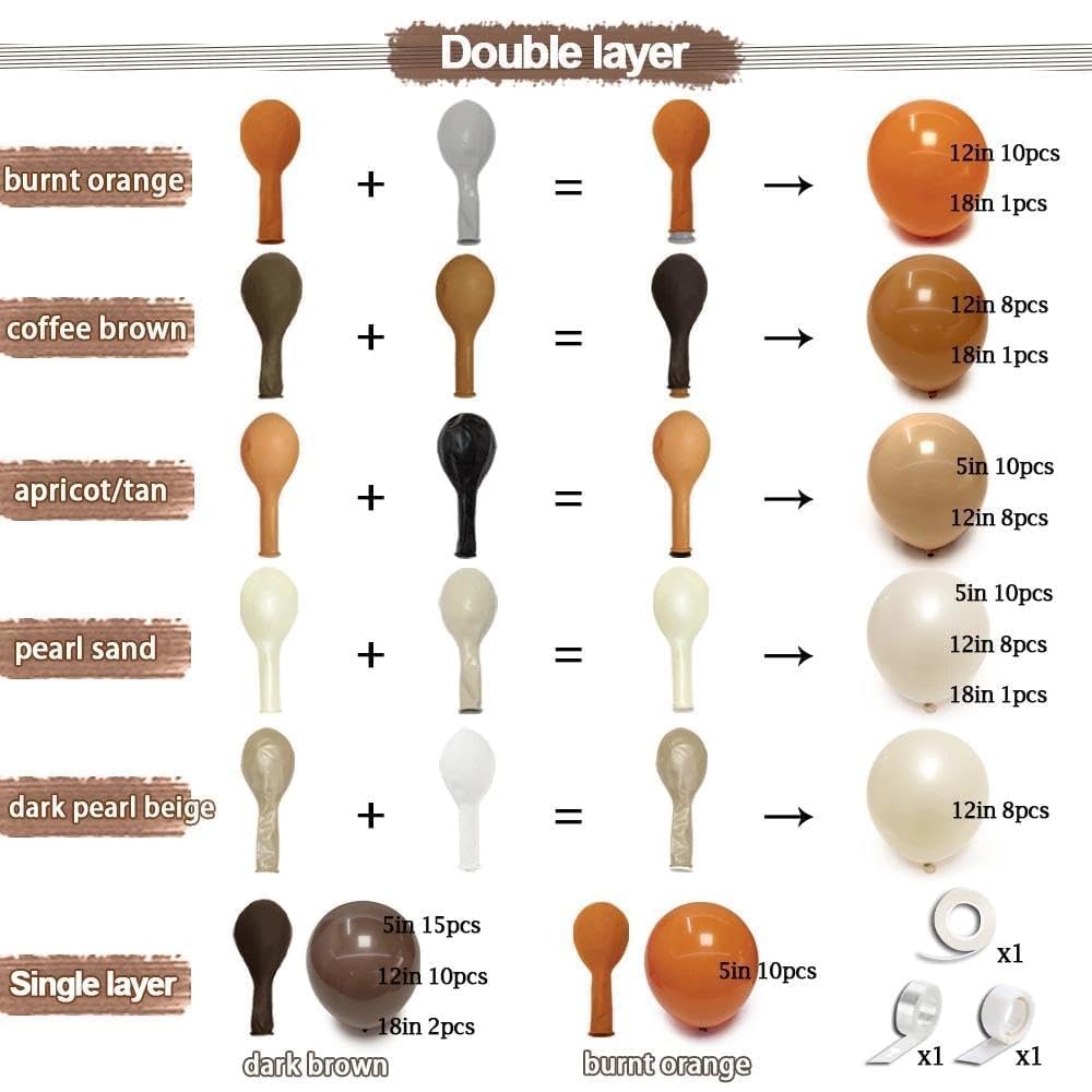 Burnt Orange Brown Balloon Arch Kit, Double Stuffed Tan Coffee Pearl