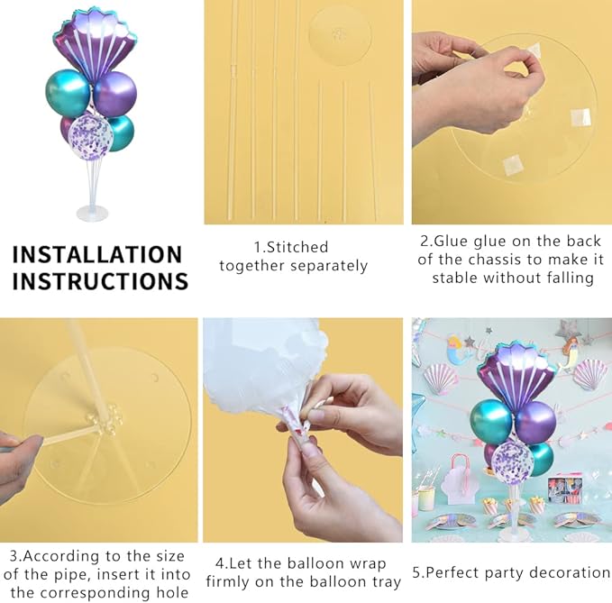 Mermaid Table Centerpiece Balloons Stand Kit 2 Sets with 2 Sea
