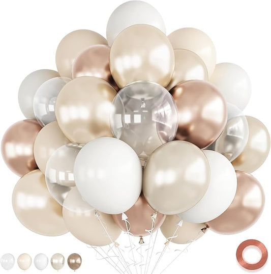 Cream White, Ivory Beige Balloons - Metallic Gold, Pearl White Sand -